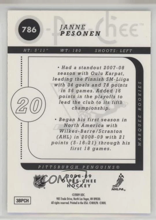2008-09 O-Pee-Chee Marquee Rookies Metal Janne Pesonen #786 Rookie RC - Image 2 of 2