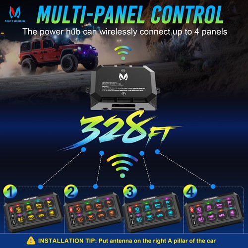 328FT Wireless RGB 8/12 Gang Switch Panel 12v 24v Circuit Control Relay Box Kits - Picture 10 of 45