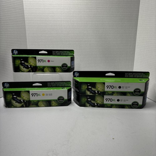 Set of 4 Genuine HP 970XL Black & 971XL Color Ink Cartridges Exp/2020 & 21 NEW - Picture 2 of 9