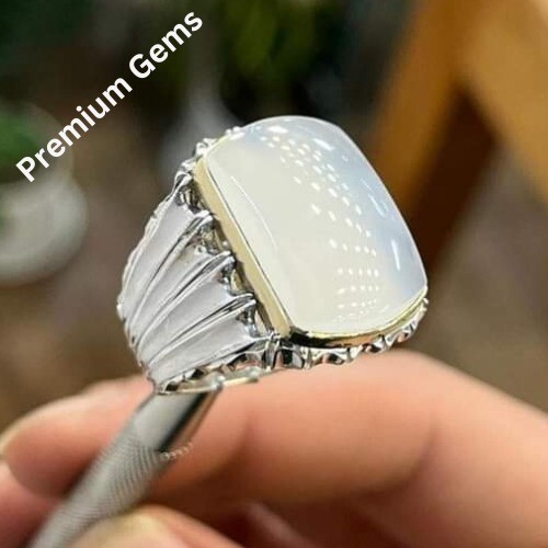 Anillo de plata esterlina 925 con piedra lunar raro natural limpio Dur e Najaf para hombre - Imagen 1 de 7