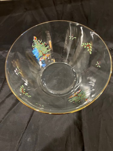 SPODE CHRISTMAS TREE Vintage Glas Salatschüssel mit Goldrand (9x5,5 Zoll) - Bild 2 von 5