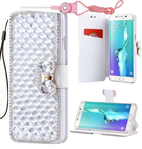 Cute Bling Rhinestone Leather Card Flip Wallet Phone Case For Moto G Stylus 2021 - Picture 15 of 18