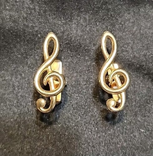 Vintage Mid-Century SWANK Golden Clef Symbol Cufflinks - Beautiful Pair - Picture 1 of 15