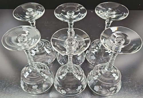 6) Rock Sharpe 3005-16 Champagne Sherbet Set Vintage Floral Cut Stemware MCM Lot - Picture 17 of 24