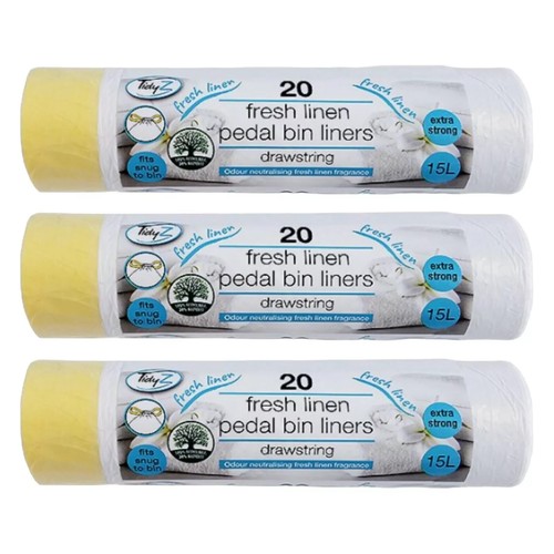 Tidyz 60 Handy Bags Shopping 15L Pedal Bin Liner Tie Handle 3 rolls - 第 1/1 張圖片