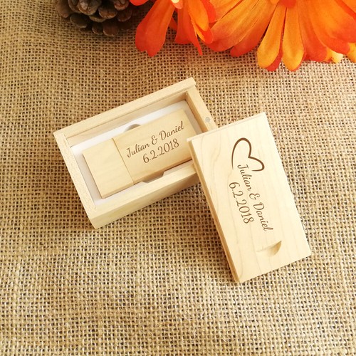 Custom Engraving Wood USB Flash Drive & Box, Wedding USB, Wedding Gifts, USB 2.0 - Picture 6 of 8
