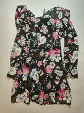 Boohoo Floral Long Sleeve Polyester Dress Black UK 8