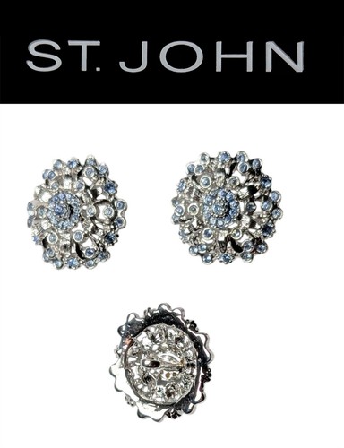 St John Knits 1,0 Zoll hell silberfarben Stahl blau Kristall Ersatzknöpfe