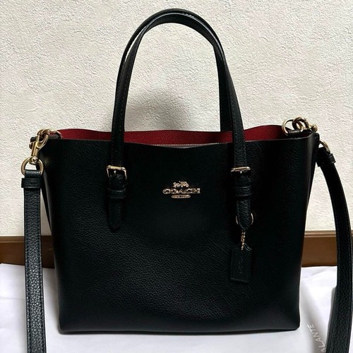 Coach 2‑Way Molly C4084 Black/Red Leather Tote Shoulder Bag Women