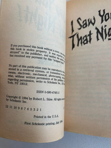 I Saw You That Night! R.L. Stine Scholastic Paperback 1994 Vintage Young Adult - Picture 9 of 12