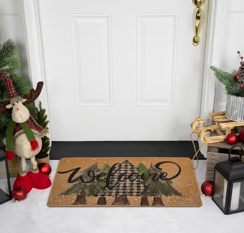 Christmas Welcome Doormat for Winter Outdoor - Snowflake Pine Artificial-Coir D - Picture 6 of 12