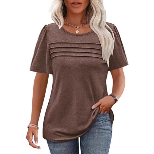 Ladies Summer Tops Short Sleeve Ruched Loose T-Shirt Casual Shirts Tee SIZE 6-22 - Picture 5 of 14