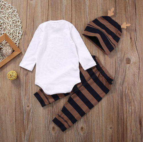 3PCS Set Newborn Baby Girl Boy Tops Romper +Long Pants Hat Outfits Clothes 0-12M - Picture 3 of 9