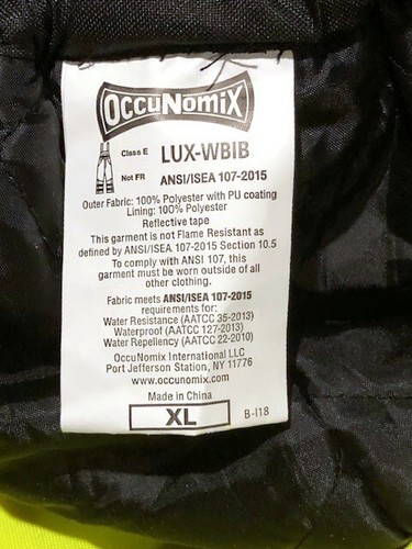OccuNomix Men's Size XL High Visibility Yellow Waterproof Winter Bib Pants New - Picture 6 of 6