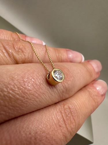 Ciondolo e catena singola pietra oro giallo 9 kt 0,25 ct diamanti coltivati in laboratorio LGSL12 - Foto 10 di 17