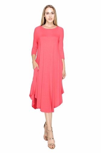 J Doe Style Women's Solid 3/4 Sleeve Rounded Hem Mid Length Dress(Size:S-5X)1077 - Picture 20 of 78