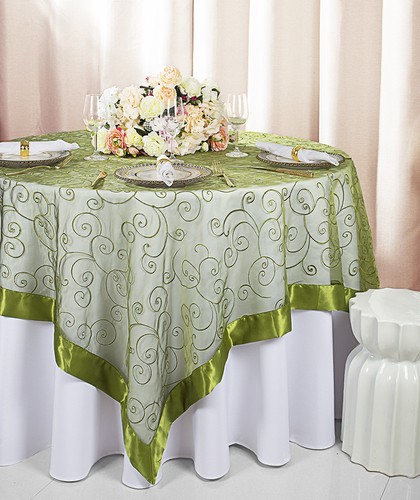 Wedding Linens Inc. 85" x 85" Embroidered Organza Table Overlay - Picture 18 of 32