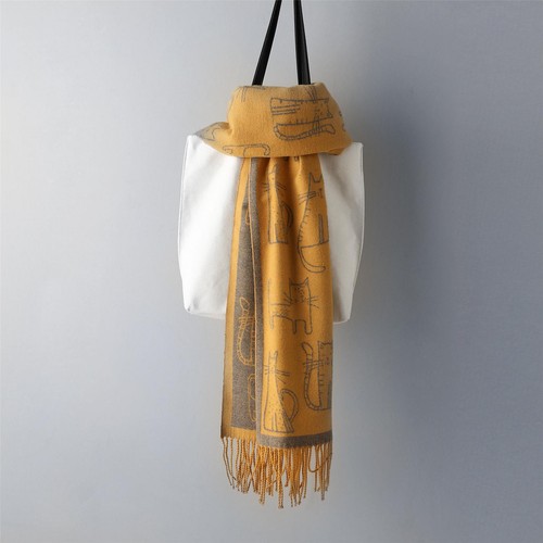 Reversible Scarf Long Soft Funky Cats Scarves Soft Cashmere Touch Tassels UK - Picture 25 of 58