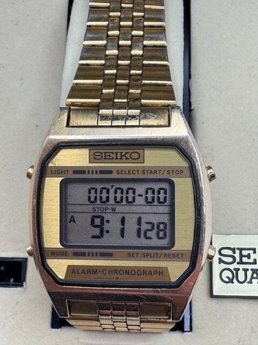 Vintage Men's Seiko A904-5199 Alarm Chrono Gold Tone Digital Watch New Battery