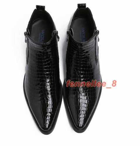 Mens Genuine Leather Pointed Toe Ankle Boots Formal Dress Shoes Side Zip US 6-12 - Picture 9 of 16