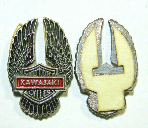 Kawasaki Emblem Motorcycle Eagle With Shield Vintage Original Silvertone (2 )Qty - Picture 2 of 3