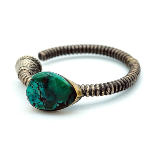 Ancienne boucle d'oreilles - argent, turquoise - Tibet 19e - Foto 1 di 5