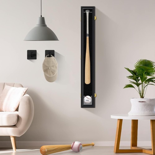 Vitrina de bate de béisbol montada en la pared vertical u horizontal marco de madera nuevo - Imagen 6 de 7