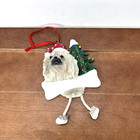 Pekingese Dog Santa Hat Dangling Legs Hand-Painted Resin Ornament Holiday Decor
