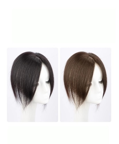 Short  Bob Middle Part  Bangs  Real Human Hairpiece Straight Topper for Women - Picture 2 of 10