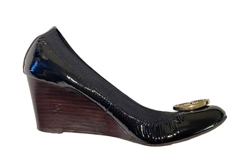 Zapatos de tacón Tory Burch Caroline de charol negro con cuña para mujer talla 7M - Imagen 4 de 19