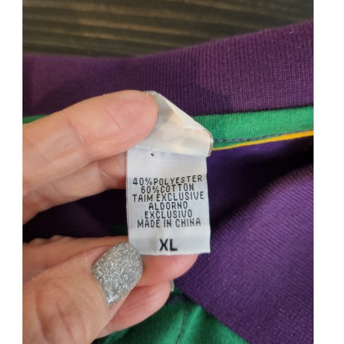 New Orleans Purple, Green and Gold Long Sleeve Men's Polo XL - Picture 6 of 7