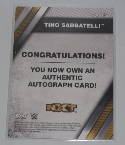 Tarjeta de autógrafo 2017 Topps WWE NXT TINO SABBATELLI - Imagen 2 de 2