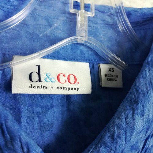 D & Co Womens Shirt Button Up 3/4 Sleeve Blue Floral Print Sheer Casual XS - Picture 6 of 9