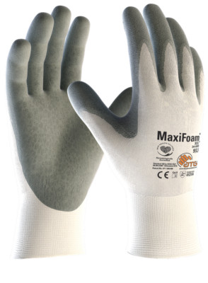 12 Paar Nylon-Strickhandschuhe MaxiFoam , Arbeitshandschuhe, ATG, weiß/grün
