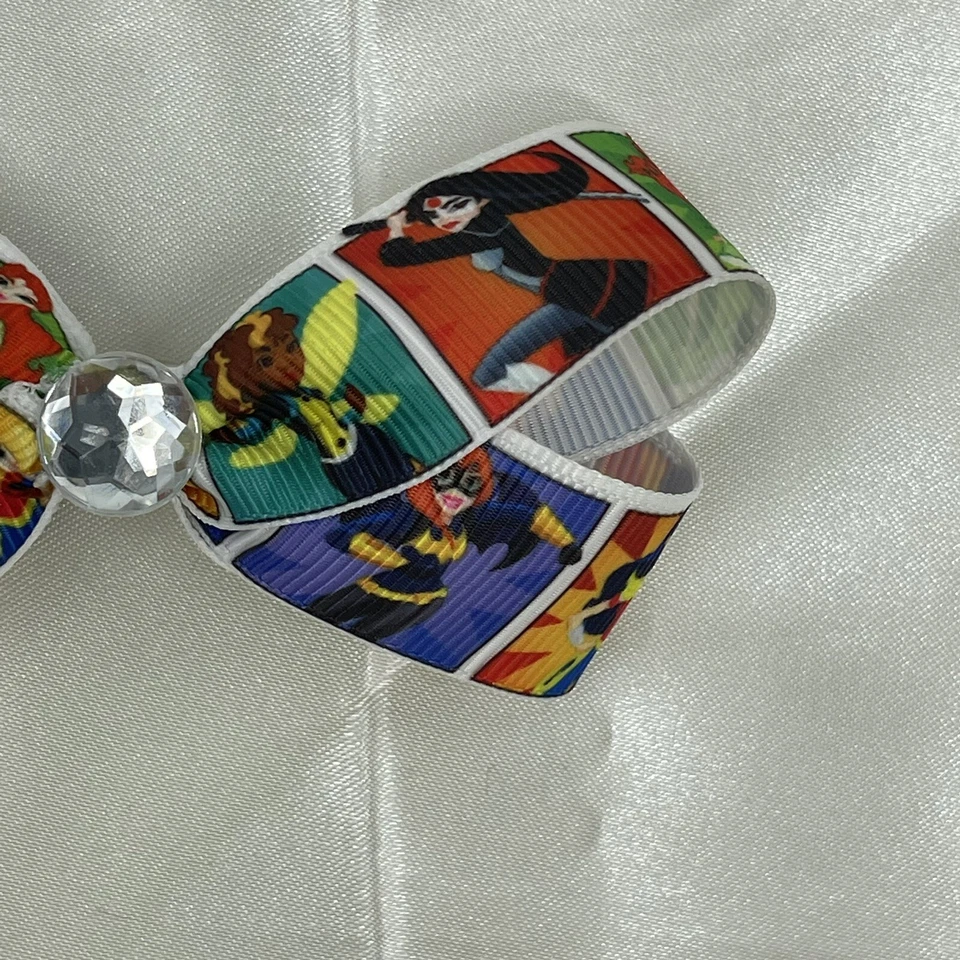 Girls Hair Bow Clip DC Comics Female Heroes Ribbon w Rhinestone Accent 4"x2"  - Image 2 of 4