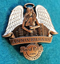 HOLLYWOOD 4th ANNIVERSARY 3D COPPER ANGEL WINGS GIRL SKYLINE Hard Rock Cafe PIN