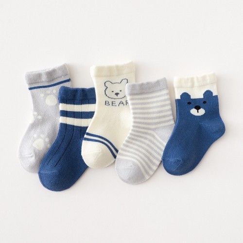Nemo Baby Boy Girl   Kids Blue Bear Pattern Crew Socks 5 Packs - Picture 2 of 7