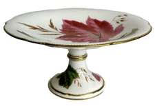 Antique Old Minton England Gold Rim Leaf Motif Footed Shallow Compote Plate