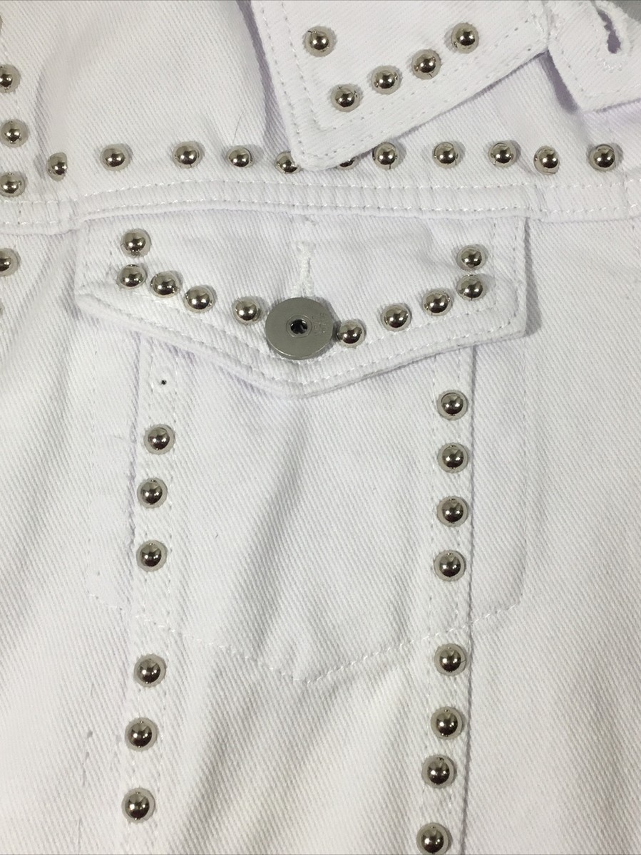 Jeans Women's Size Large White Denim Rivet Jacket CW-352 | eBay