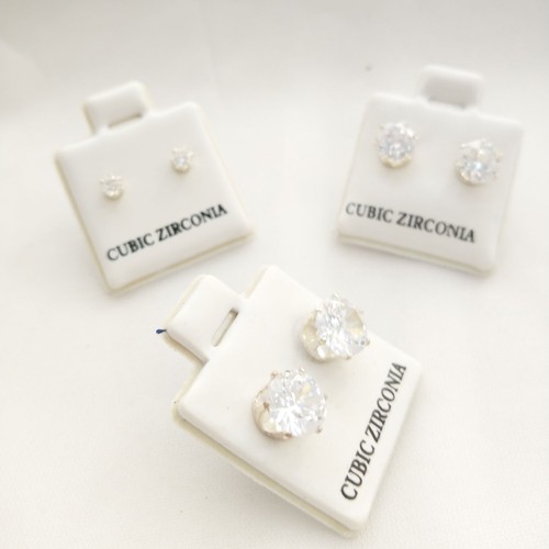 3 Pairs Clear Cubic Zirconia Round Earrings Studs 4mm, 6mm, 8mm NEW - Picture 3 of 10