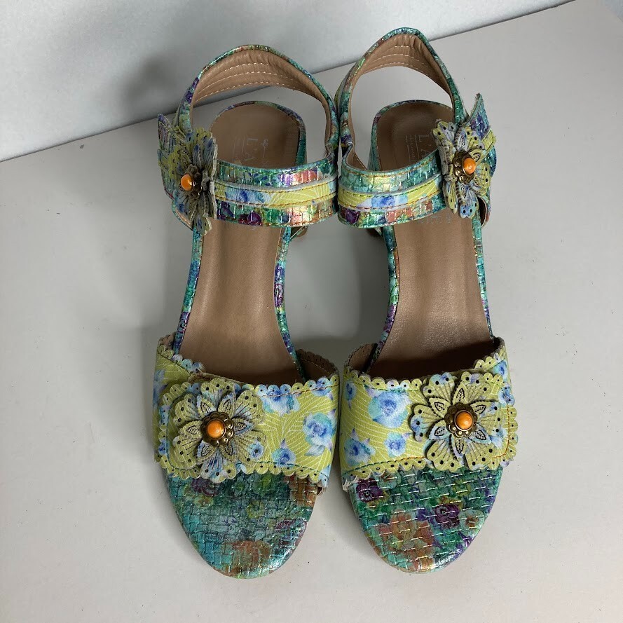 L'Artiste by Spring Step Vogeush Floral Heeled Sandal Sz 9 (40) 3" heel New