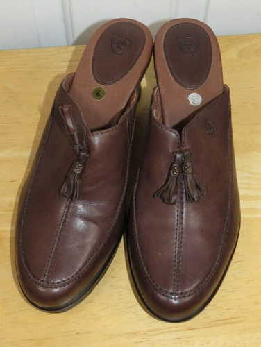 Ariat Western Slip On Mules Tassels Brown Leather Clogs Wedge Shoes Size 9B - Picture 2 of 8