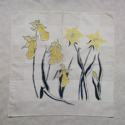 Handkerchief Vintage Top Pocket Square Hanky 1920s 1930s 1940s Silk Daffodils - Picture 7 of 11