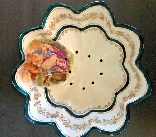 Antique Austrian footed porcelain berry bowl w/strainer holes underplate rare - Picture 8 of 11