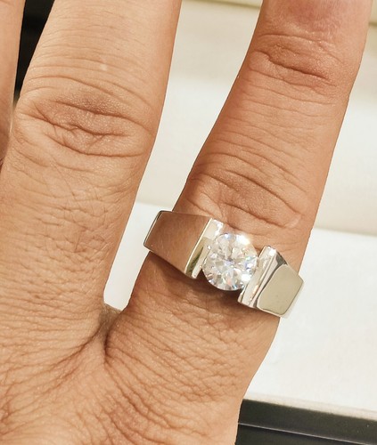 2Ct Moissanite Men's Solitaire Engagement Ring 14k White Gold Plated - Picture 7 of 8