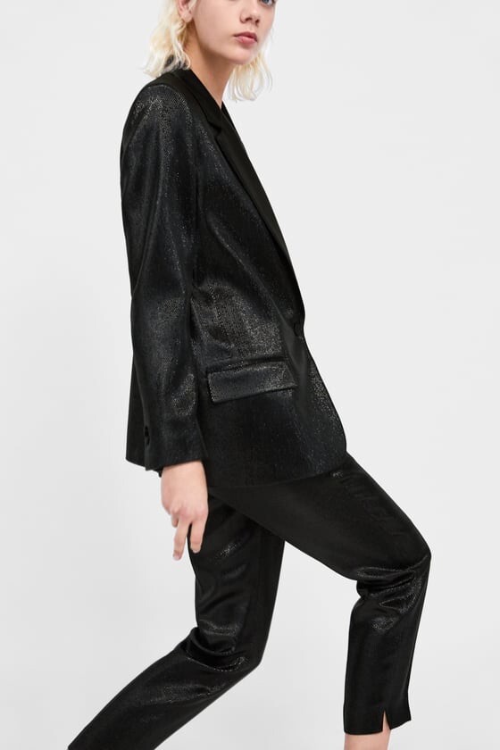 Zara Woman Shiny Effect Blazer Black 8441/582 Size XS NWT | eBay