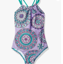 Kanu Surf Girls' Jasmine Beach Sport Halter One Piece Swimsuit Size 14 2147