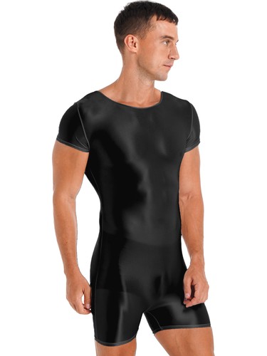 Body uomo lucido manica corta costume da bagno sport yoga fitness pezzo unico pagliaccetto - Foto 26 di 106