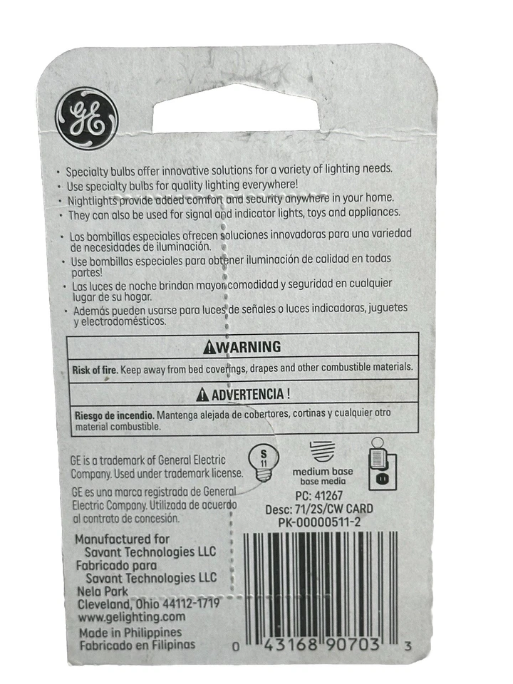 GE Specialty Nightlight Bulb S11, 7.5W Medium Base, White 120 Volts New - Image 4 of 4
