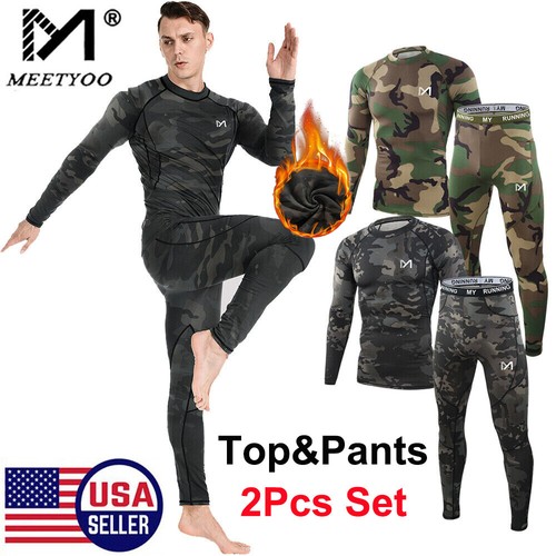 Herren Camouflage Weich Fleece Gefüttert Thermo Long John Basisschicht Unterwäsche Set Warm - Bild 3 von 19